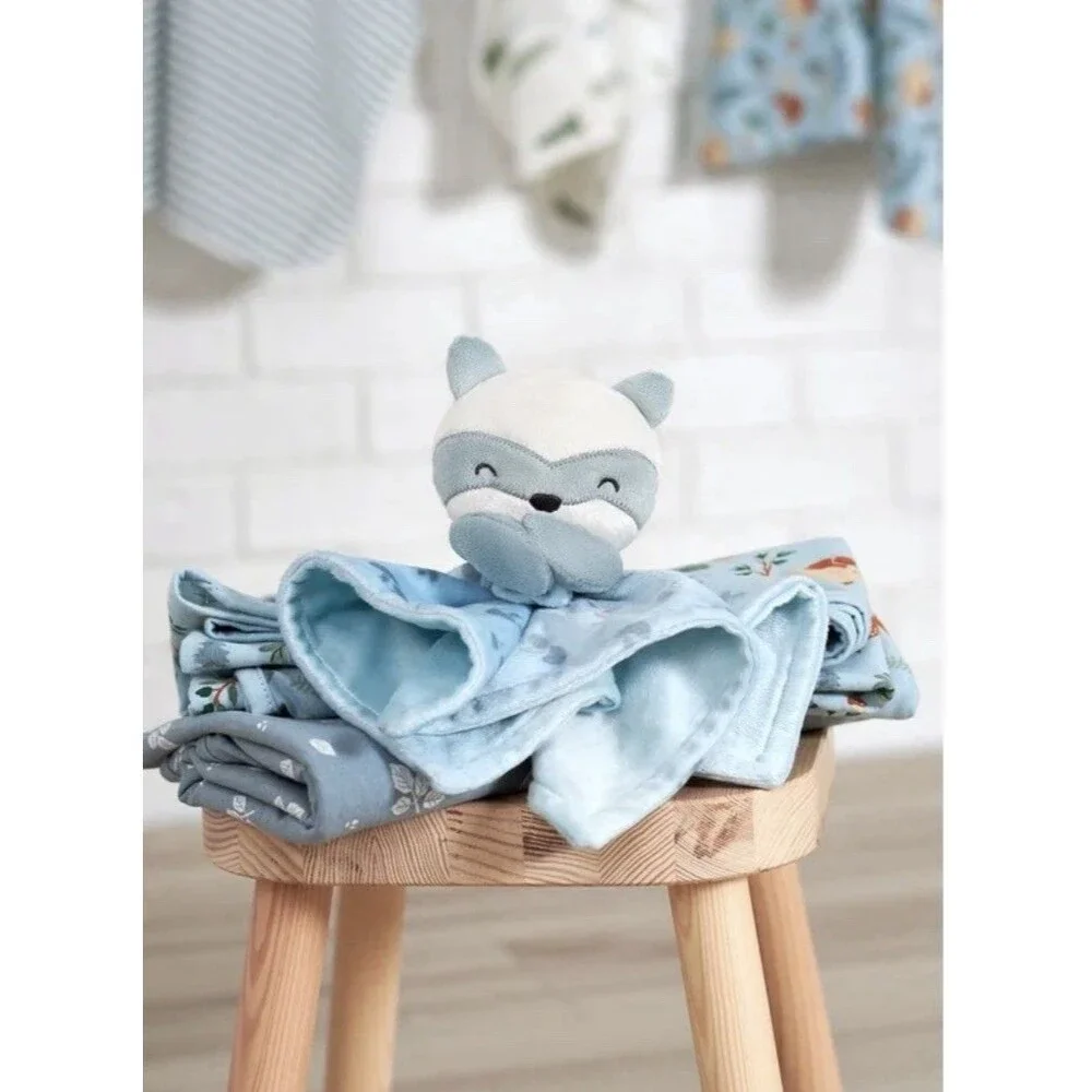 Modern Moments Gerber Raccoon Lovey Mushroom Fleece Blue Minkey Security Blanket